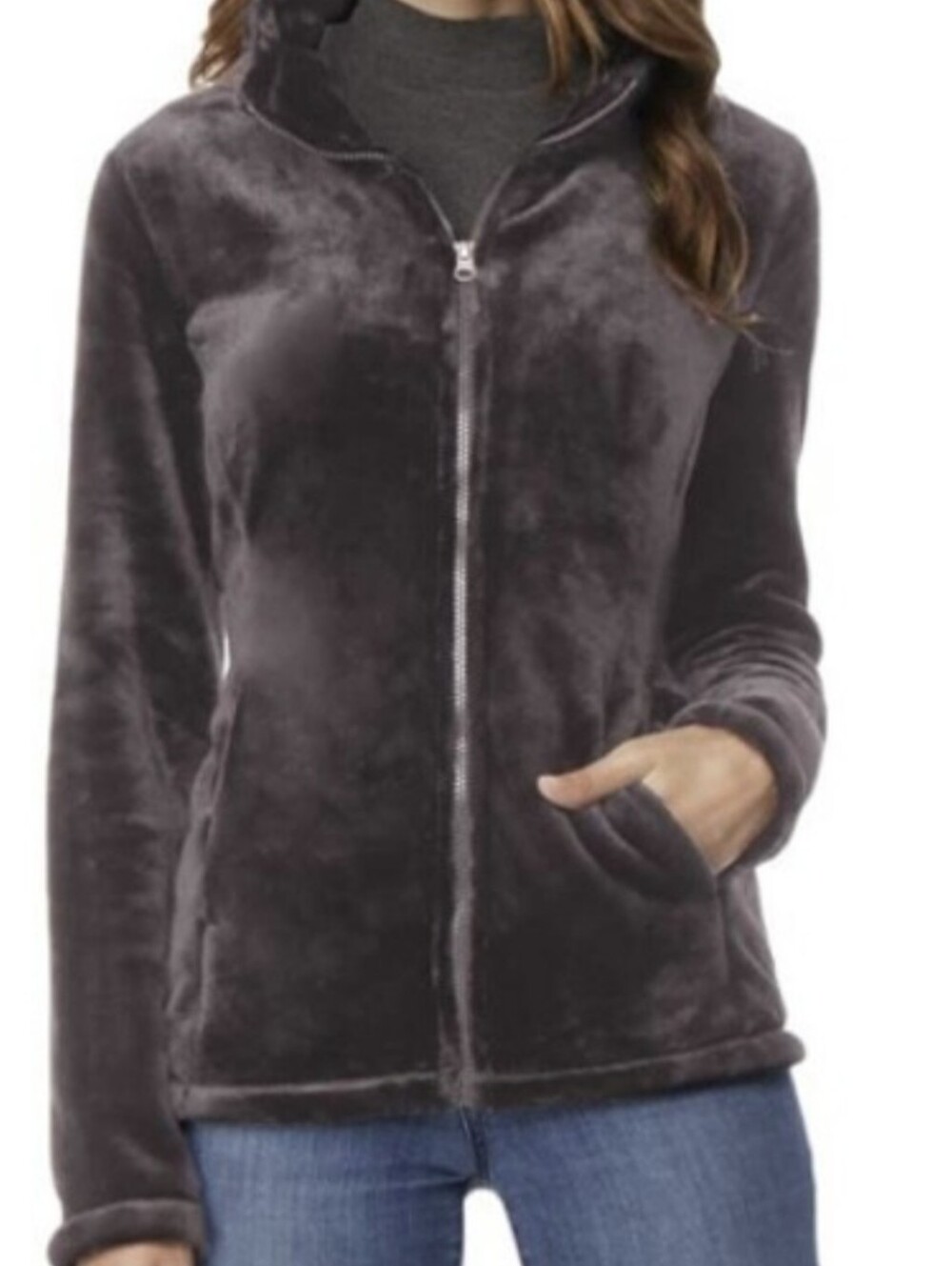 32 Degrees Plush Full-Zip Teddy Jacket in Charcoal